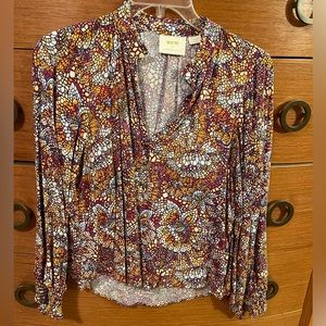 Anthropologie Maeve Top Stained Glass Print Colette Peasant Sz Med Pet Exc Cond